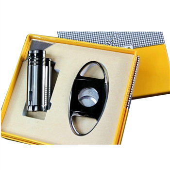 Metal Lighter and Cigar Cutter Gift Set