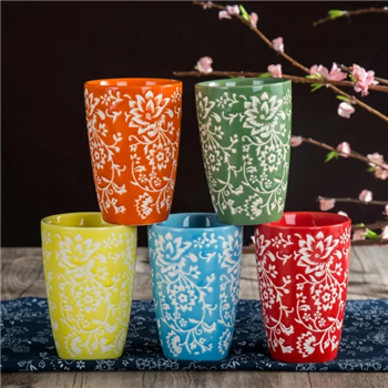 5pcs Hand Painted Colorful Ceramic Mug Set 