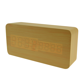 Rectangular Wooden Clock with Temperature and Time