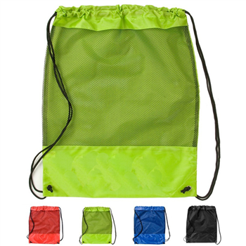 Drawstring Backpack Mesh Bag with Buckle