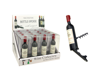 Bottle Shaped Corkscrew with Magnet and Beer Opener