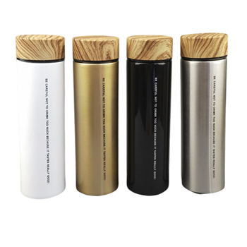 Stainless Steel Water Bottle With Wooden Pattern Lid