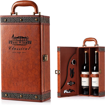  2 Bottles Leather Wine Box with Handles 
