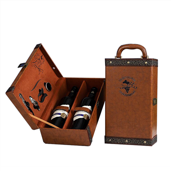  2 Bottles Leather Wine Box with Handles 