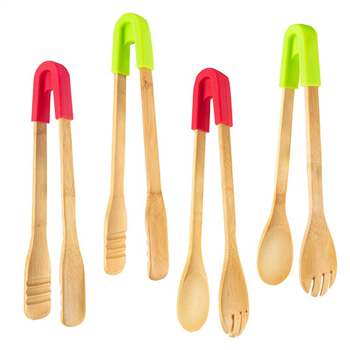 Bamboo Silicone Toaster Tongs