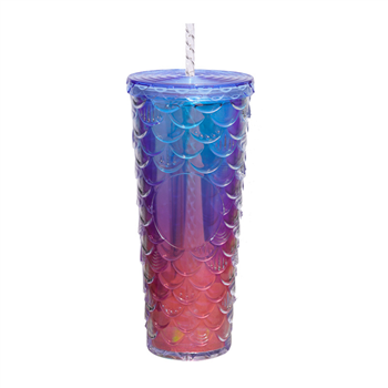 24oz Double-wall Plastic Fish Scales Straw Cups