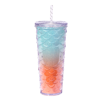 24oz Double-wall Plastic Fish Scales Straw Cups