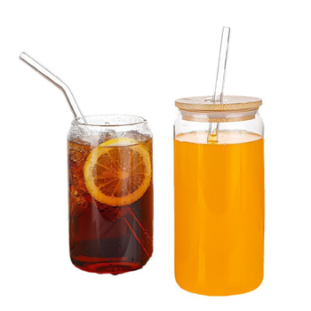 16 oz Drinking Glasses with Bamboo Lids and Glass Straw 