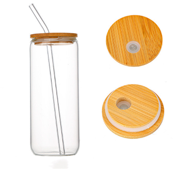 20 oz Drinking Glasses with Bamboo Lids and Glass Straw	