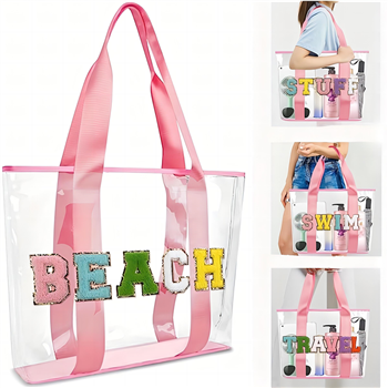 Large Chenille Letter Clear Beach Bag