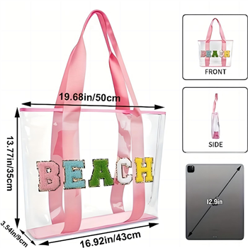 Large Chenille Letter Clear Beach Bag