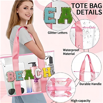 Large Chenille Letter Clear Beach Bag