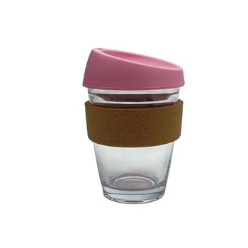 12oz Cork Sleeve Reusable Glass Coffee Cup with Lid